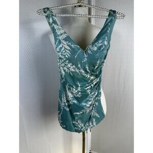 VTG 12 Sandcastle 50's FLORAL TEAL FLORAL ZIPPER BUTTONS ONE PIECE SWIMSUIT